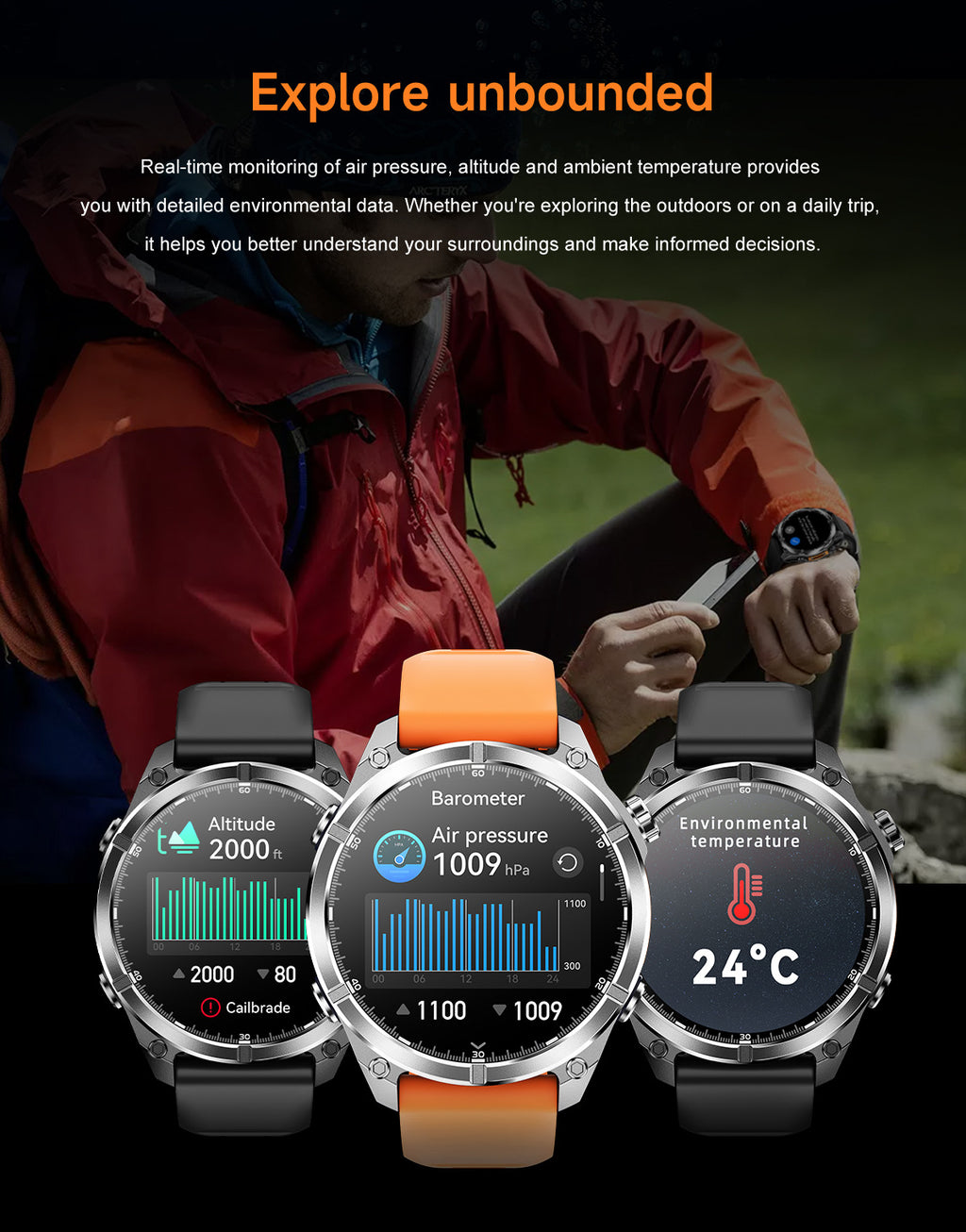 HD300Smart Watch Bluetooth Call Heart Rate Monitor Pedometer Sleep Altitude Barometric Pressure Depth Waterproof Sports Three-Proof