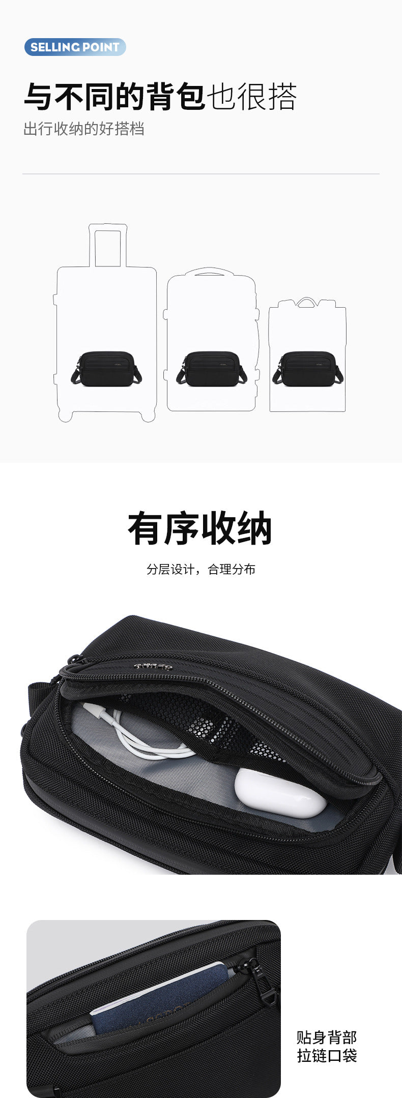 ozuko Men's Clutch Bag Multi-Functional Portable Small Crossbody Bag Travel Commute Lightweight Trendy Brand Storage Men's Bag