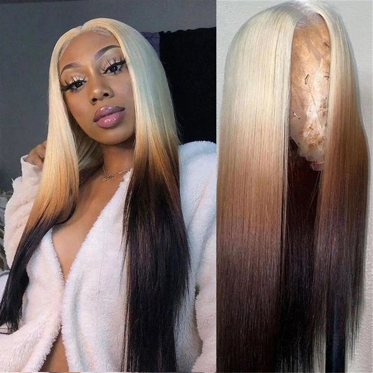 gold Brown Gradient Highlight Synthetic Wig Cross-Border Europe and America Blonde Ombre 13*4 Lace Front
