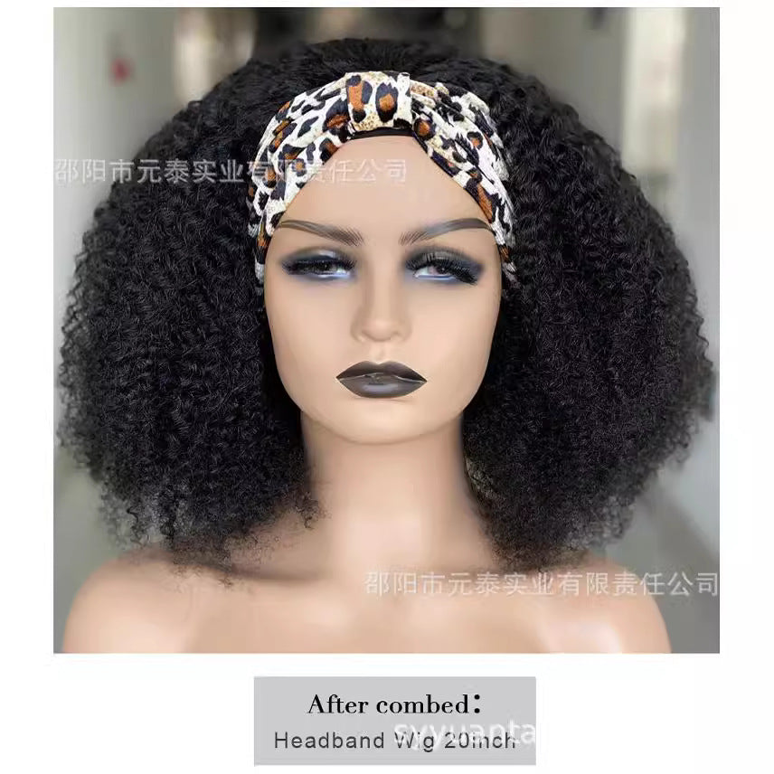 Kinky Curly Headband Wig  Brazilian Human Hair 180% Density