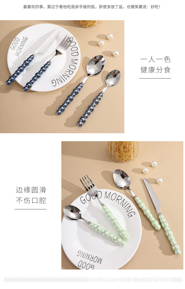 Pearl Ceramic Handle Knife European Style Set Light Luxury Nordic Style304Stainless Steel Western Cutlery Knife Fork Spoon INS