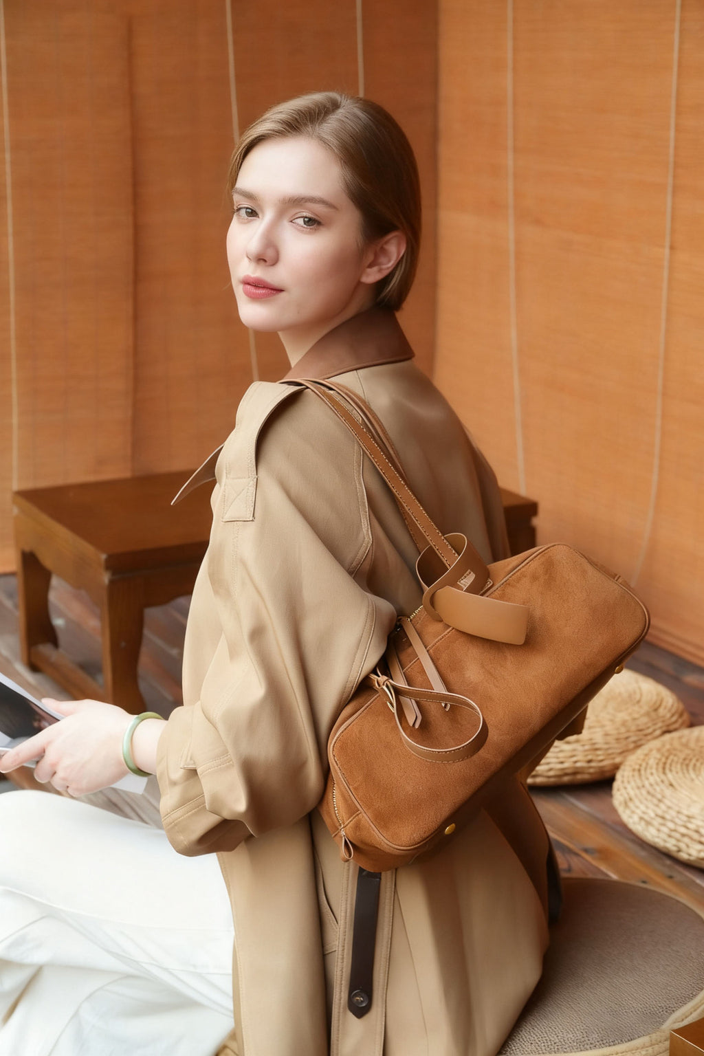 European and American Style Matte Leather Women's Bag High-End Luxury Boston Bag Lazy Style Korean Versatile Niche Underarm Shoulder Bag