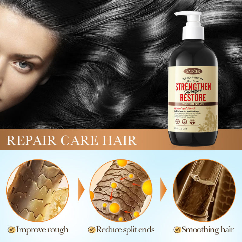 Black Castor Oil Shampoo SADOER Care Nourishing Smooth Anti-Dandruff Shampoo Cross-Border Wholesale