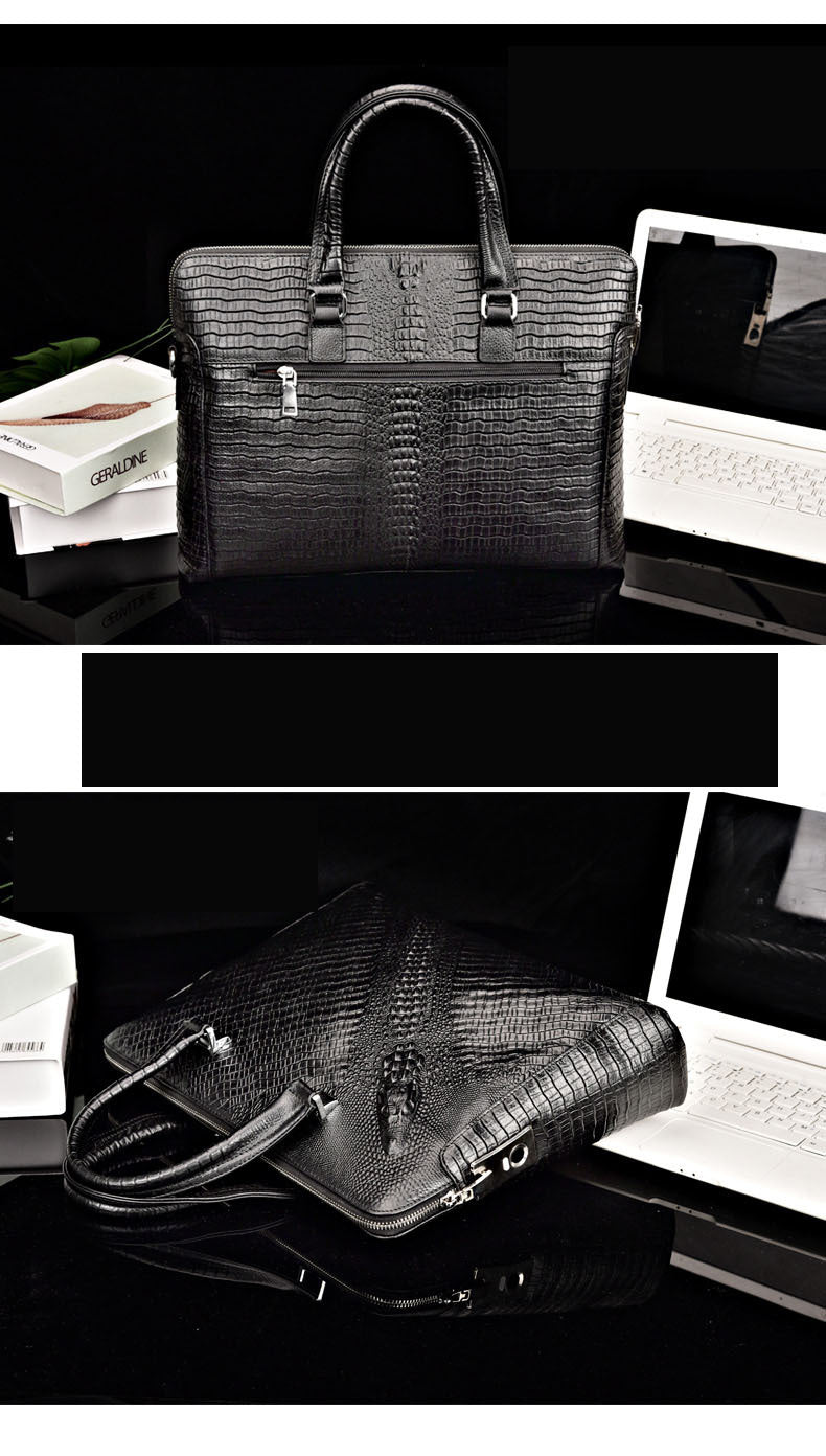 Fengeluoer Fingerprint Lock Bag Genuine Leather Men's Business Briefcase High-end Crocodile Pattern Top Layer Cowhide Handbag