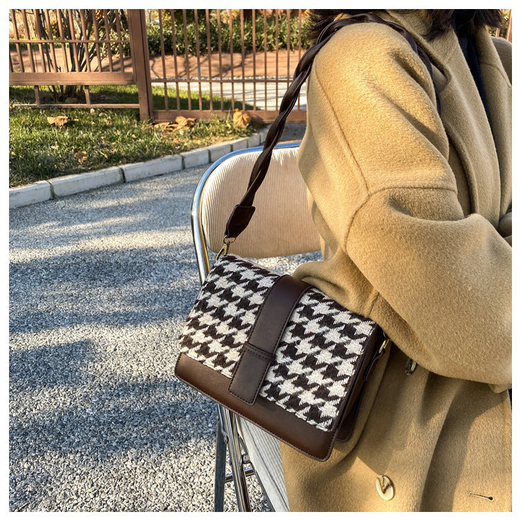 Trolis Houndstooth Bag for Women2024New Trendy Korean Version Niche Versatile Single Shoulder Crossbody Fashion Small Square Bag