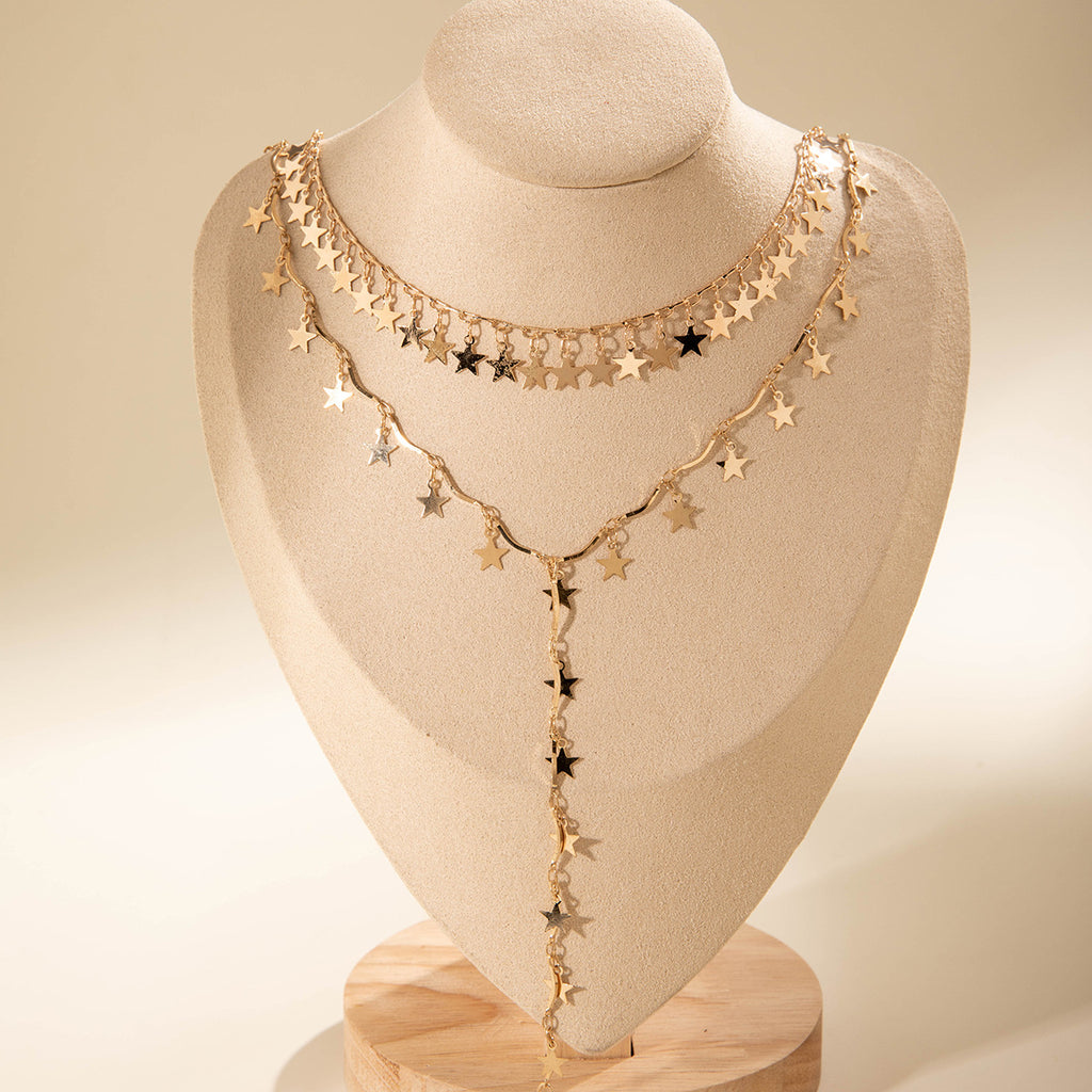 Geometric Star Tassel Chain Necklace Versatile Metal Style Sexy Multi-layer Stacking Y Type Necklace