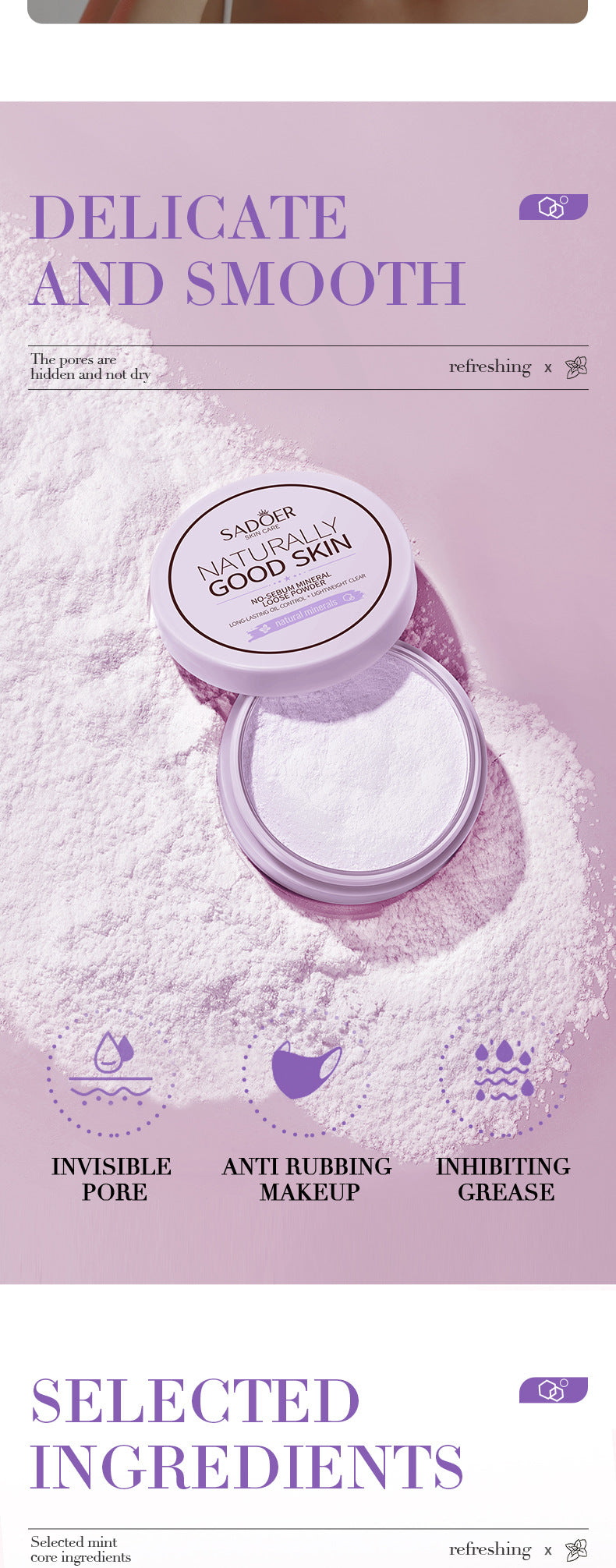 Makeup SADOER Mineral Loose Powder Refreshing Lightweight Setting Concealer Powder  Wholesale