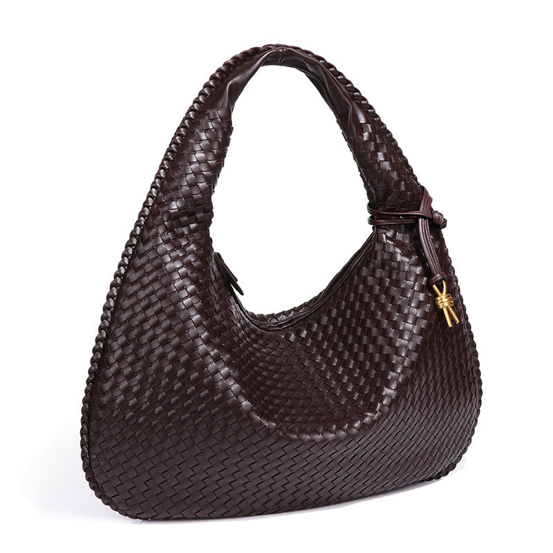 European and American New Crescent Women's Bag Fully Handwoven Handheld Dumpling Bag Fashionable Versatile European and American Style Single Shoulder Underarm Bag