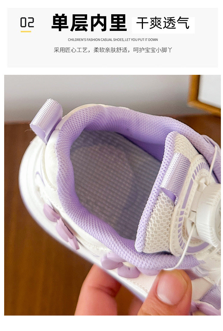 Children's Sports Shoes Spring and Autumn2025New Student Knob Girls' White Sneakers Versatile Casual Girls' Running Shoes