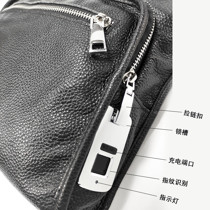 Fingerprint Lock Bag Genuine Leather New Business Commuting Backpack Fashion Small Crossbody Bag Men's Shoulder Bag Portable