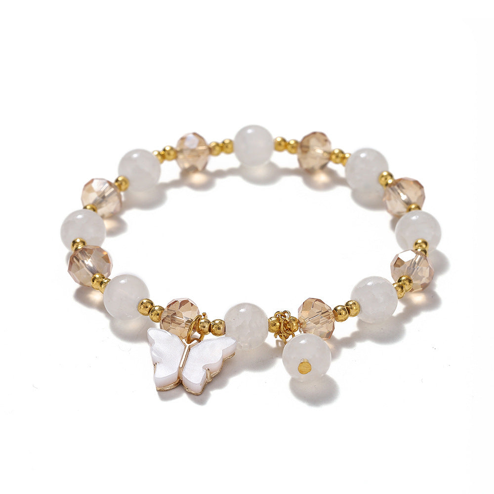 New Explosive Crystal Bracelet for Women, Dopamine Color Matching Beaded Butterfly Crystal Glass Bracelet