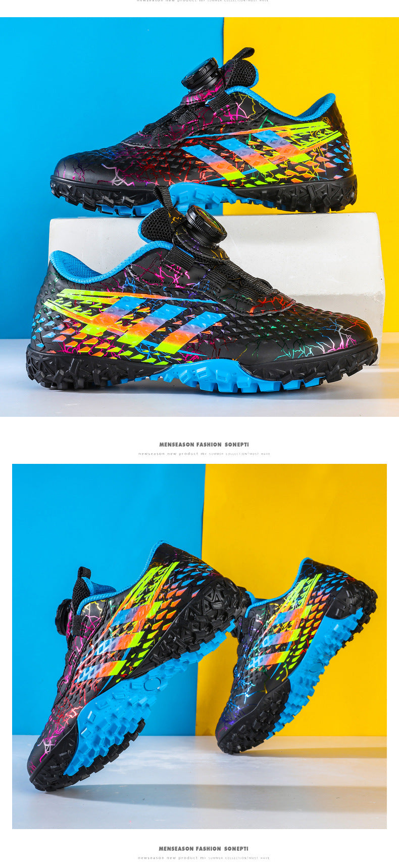 New style soccer shoes for men, women, and children with rotating buckle TF Broken Nail Style Youth Student Grassland Competition Training Shoes