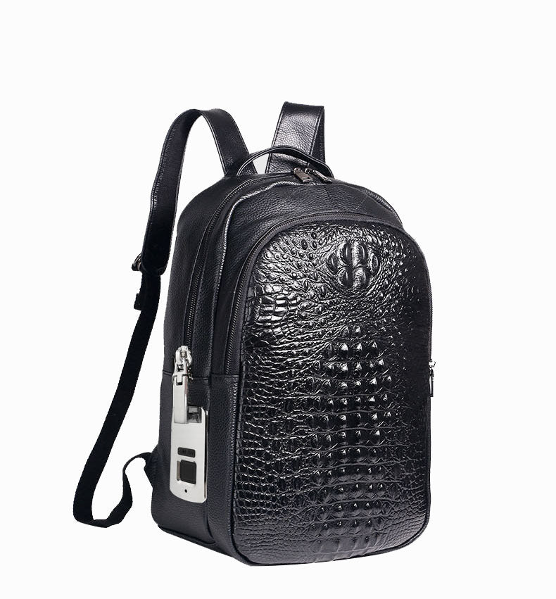 Fingerprint Unlock Men's Bag Genuine Leather Backpack Crocodile Top Layer Cowhide Business Travel Laptop Business Trip