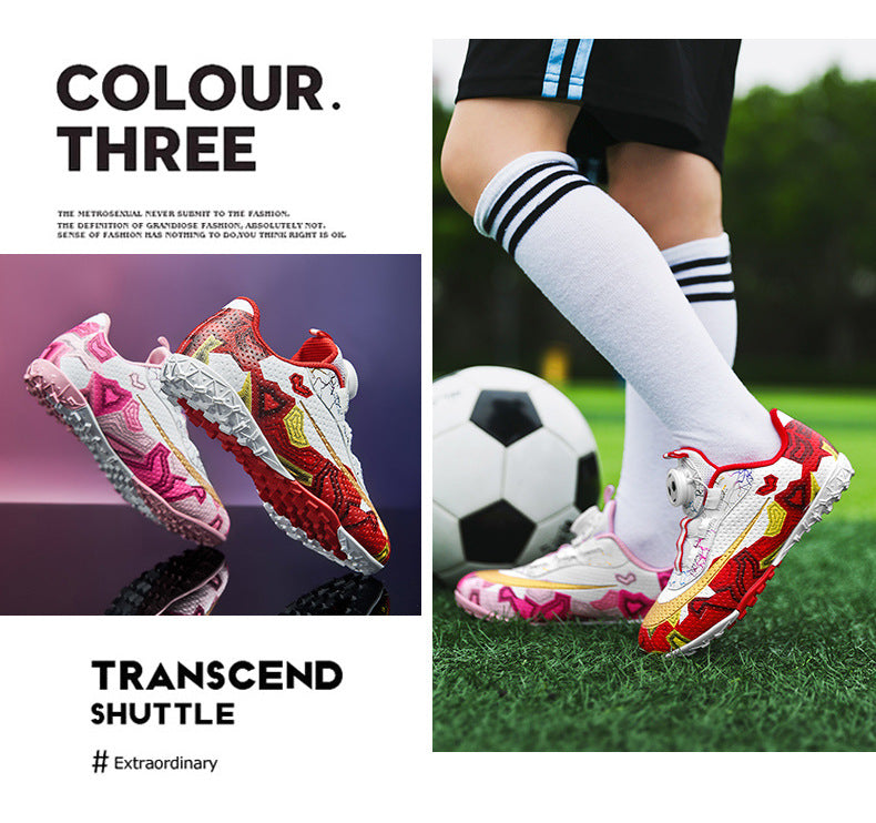 New Children's Rotating Buckle Broken Nail Training Football Shoes Girls Boys Primary School Students Competition Training Sneakers