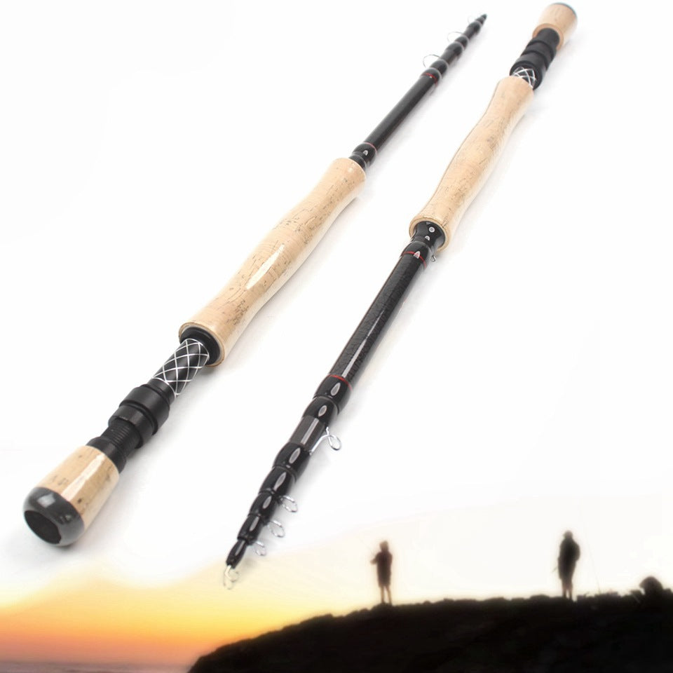 European and American Popular Portable Retractable Fly Rod Carbon Fiber Wooden Handle Fly Fishing Rod Retractable Lure Fishing Rod
