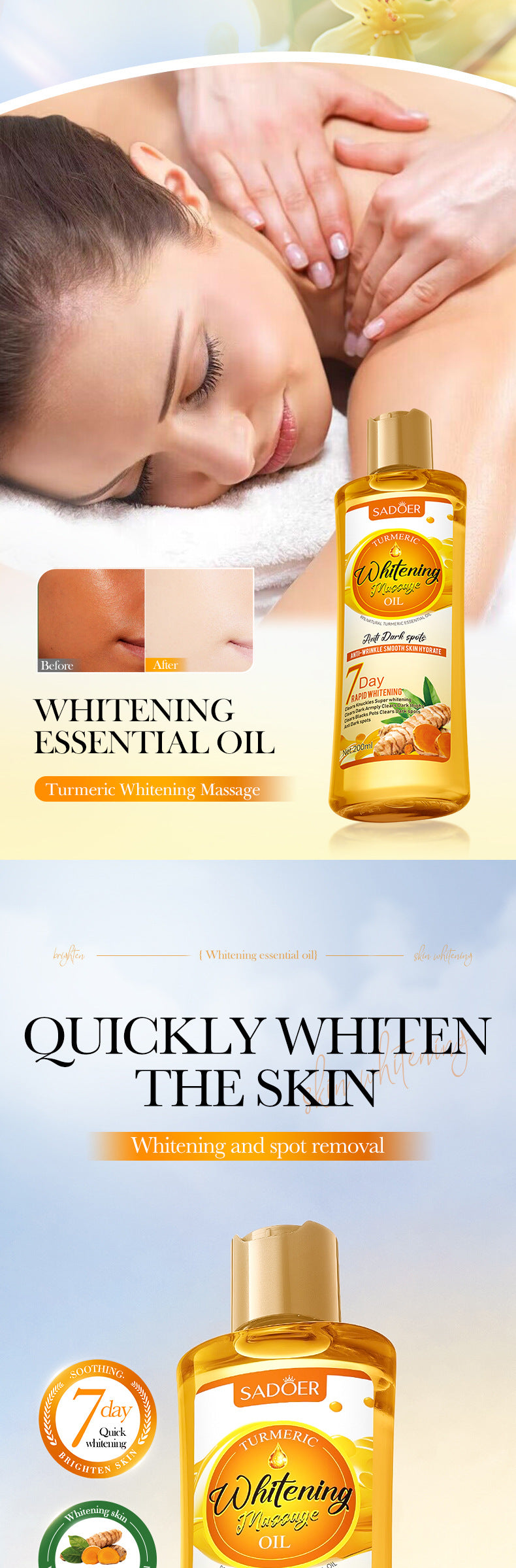 Turmeric Whitening Massage Essential Oil SADOER Moisturizing Body Universal Essential Oil Cross-Border Wholesale