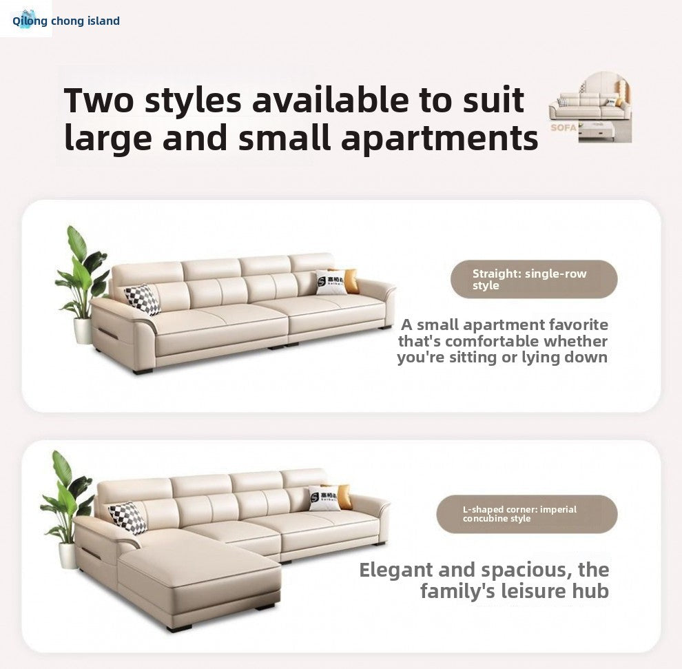 Modern Minimalist Nordic Genuine Leather Sofa Living Room Straight Three-Person Four-Person Sofa Small Apartment