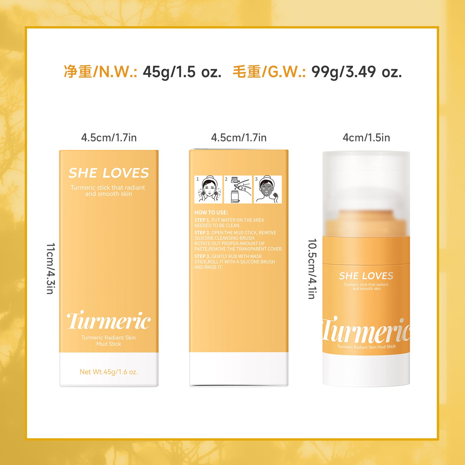 Exclusive Supply sheloves Turmeric Solid Mask Deep Cleansing Brightening Skin Color Oily Skin Smear Mud Mask Stick