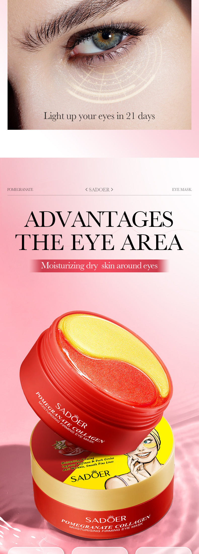 Pomegranate Collagen Moisturizing Eye Mask SADOER Firming and Moisturizing Eye Mask Patch Cross-Border Wholesale