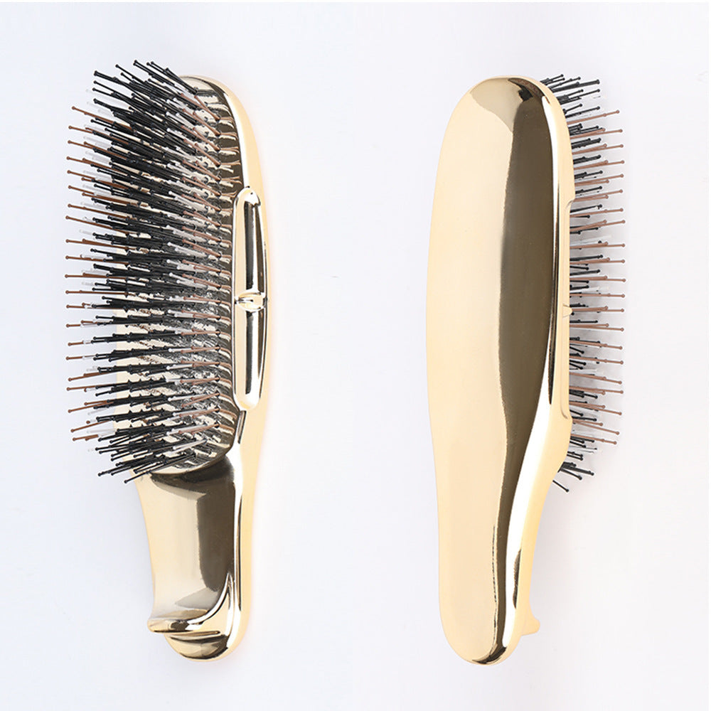 Cross-Border Electroplated Handle Comb Head Meridian Massage Comb Scalp Cleaning Dry and Wet Dual-Use Portable Styling Hair Comb