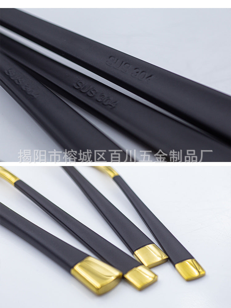 304Stainless Steel Cutlery Set Western Spoon Fork Four-Piece Set Titanium-Plated Square Handle Steak Knife Fork Spoon Gift Set