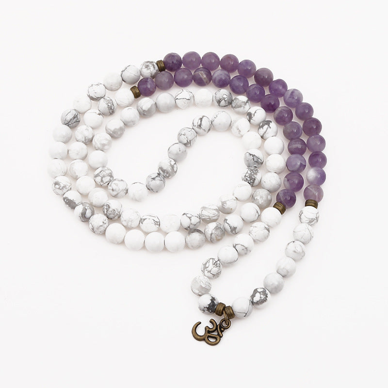 European and American fashion new white turquoise amethyst bracelet108Lotus Pendant Bracelet with Buddhist Beads