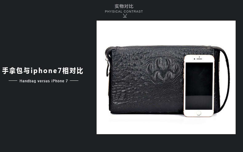 Fingerprint Lock Bag Business Commuting Men's Handbag Top Layer Cowhide Crocodile Large Capacity Multi-Card Slots Clutch