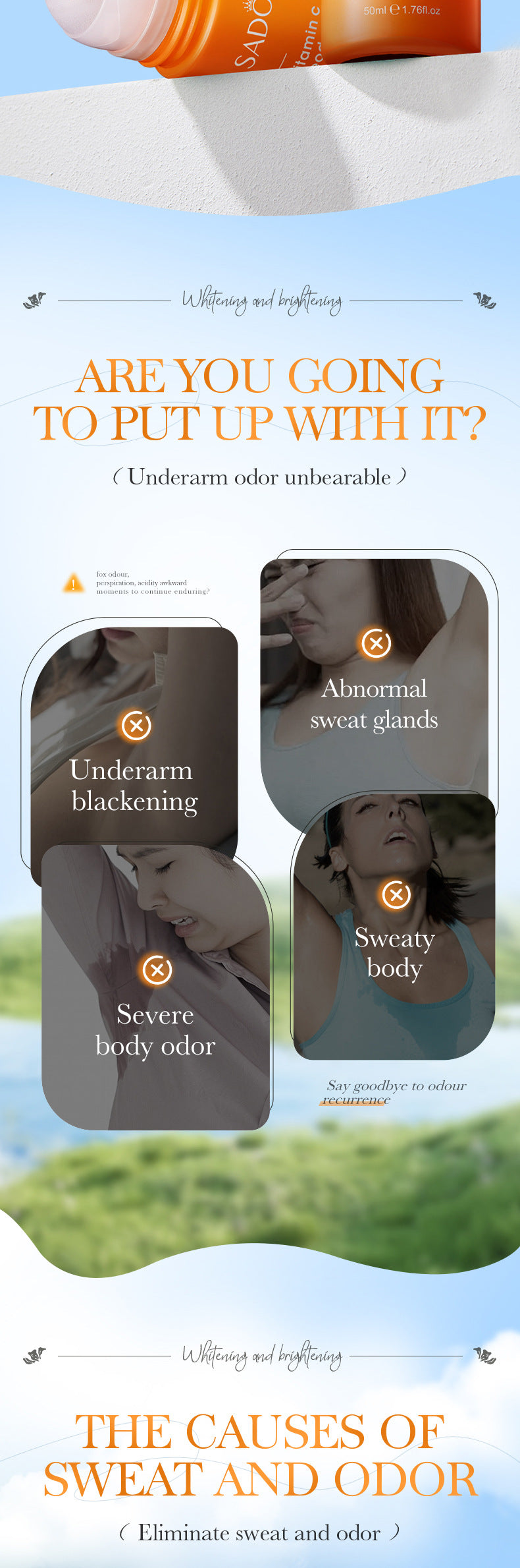 VC Whitening Antiperspirant Roll-On SADOER Brightening Underarm Deodorant Roll-on  Wholesale