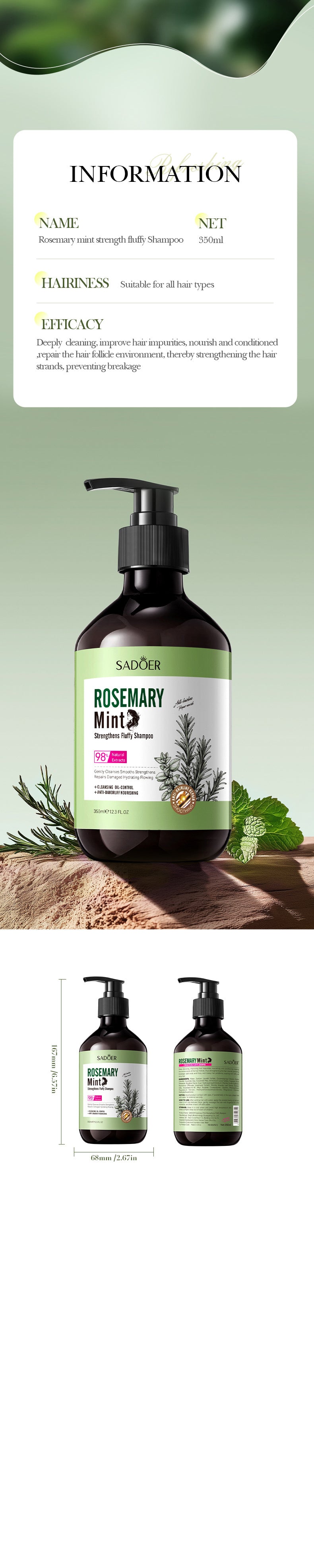 Mint Rosemary Fluffy Shampoo SADOER Strong Shampoo  Wholesale