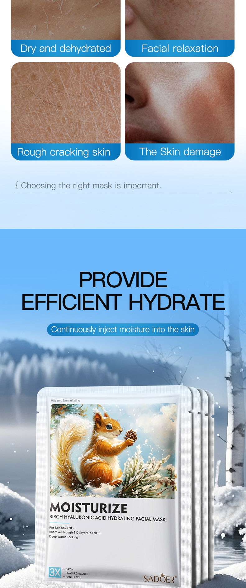 Birch Hyaluronic Acid Hydrating Mask SADOER Moisturizing and hydrating face masks  wholesale