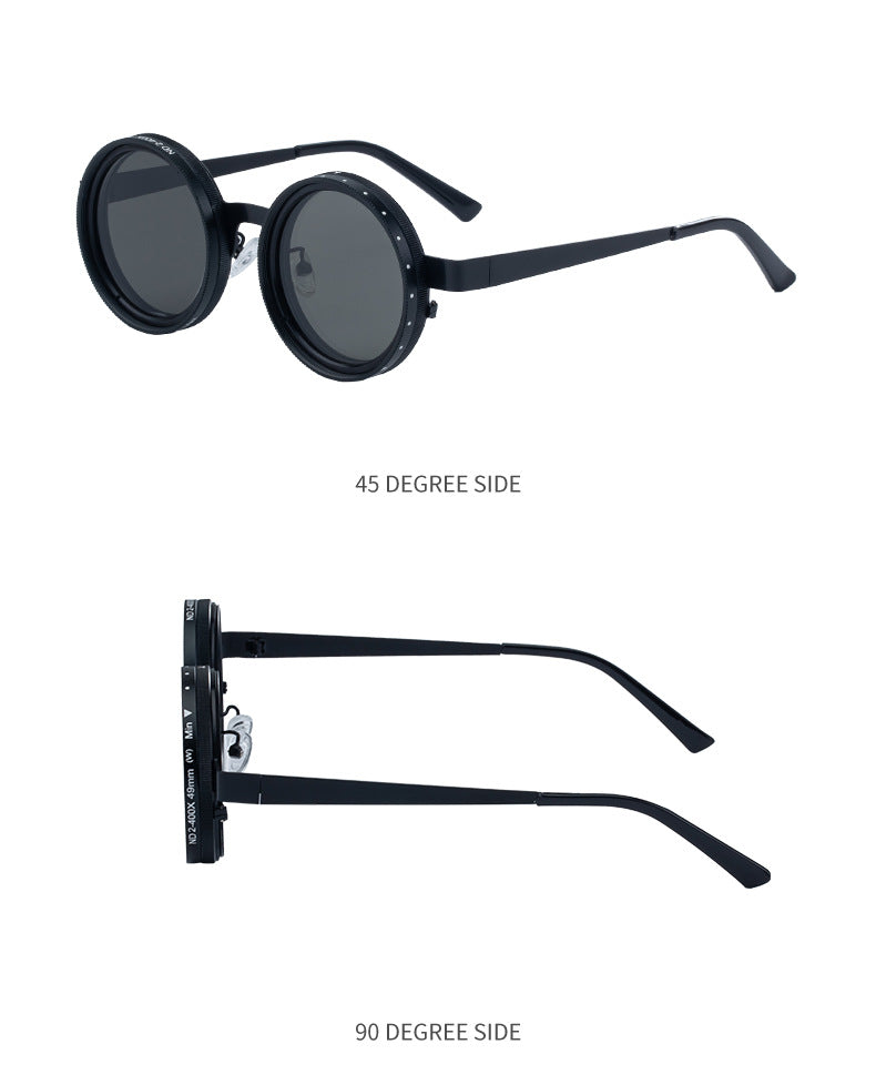 ND Nine-Stage Manual Adjustable Zoom Glasses Anti-Glare Round Frame Sunscreen Sunglasses High-End Polarized Sunglasses for Men