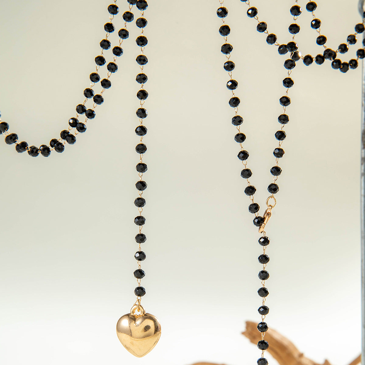 European and American Fashion Jewelry Beaded Tassel Double Layer Long Necklace Elegant Multi-layer Wear Y Type Necklace Ornament