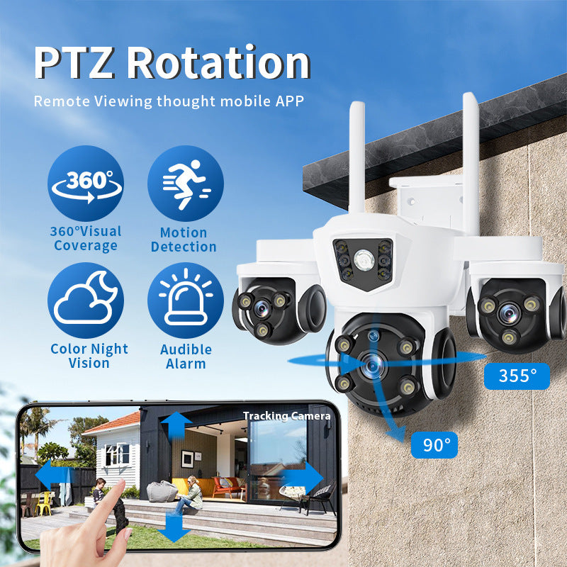 New True Four Eyes WIFI Solar surveillance camera with three-screen monitoring5MP Remote Panoramic Camera