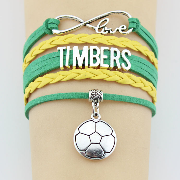 Hand-woven Sports Bracelet Men's Multi-layer Football Pendant Bracelet soccer Letter Braided Bracelet