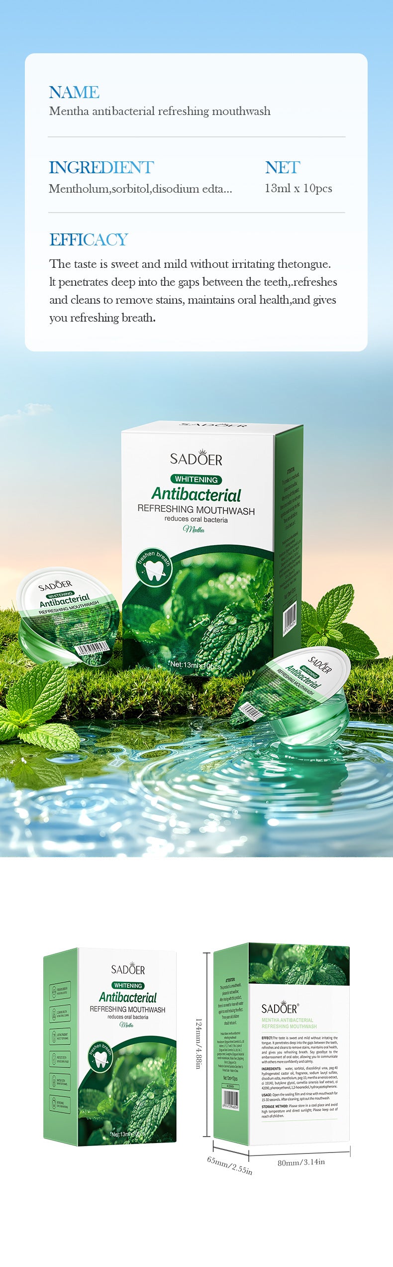 Mint Antibacterial Refreshing Mouthwash SADOER Oral Cleaning Mouthwash Cross-Border Wholesale