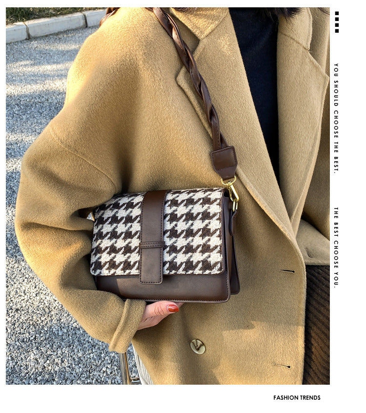 Trolis Houndstooth Bag for Women2024New Trendy Korean Version Niche Versatile Single Shoulder Crossbody Fashion Small Square Bag