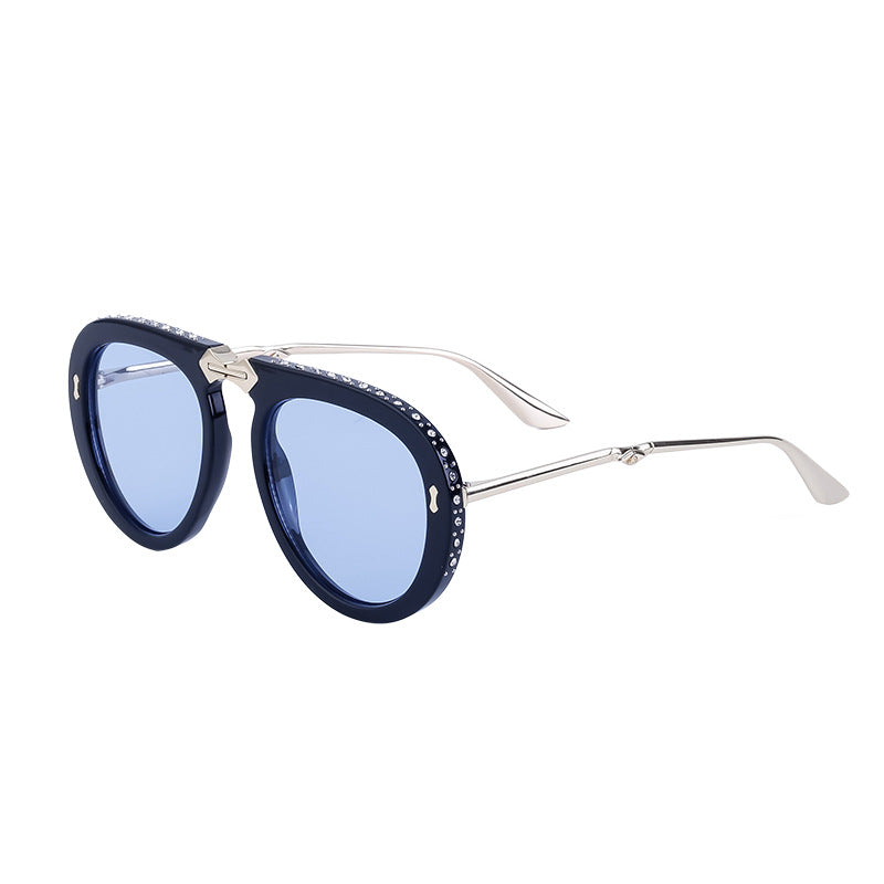 Diamond-Encrusted Foldable Sunglasses for Women Fashionable Internet Celebrity Style Sunglasses Artistic Bare-Faced Glasses Toad Glasses sunglasse