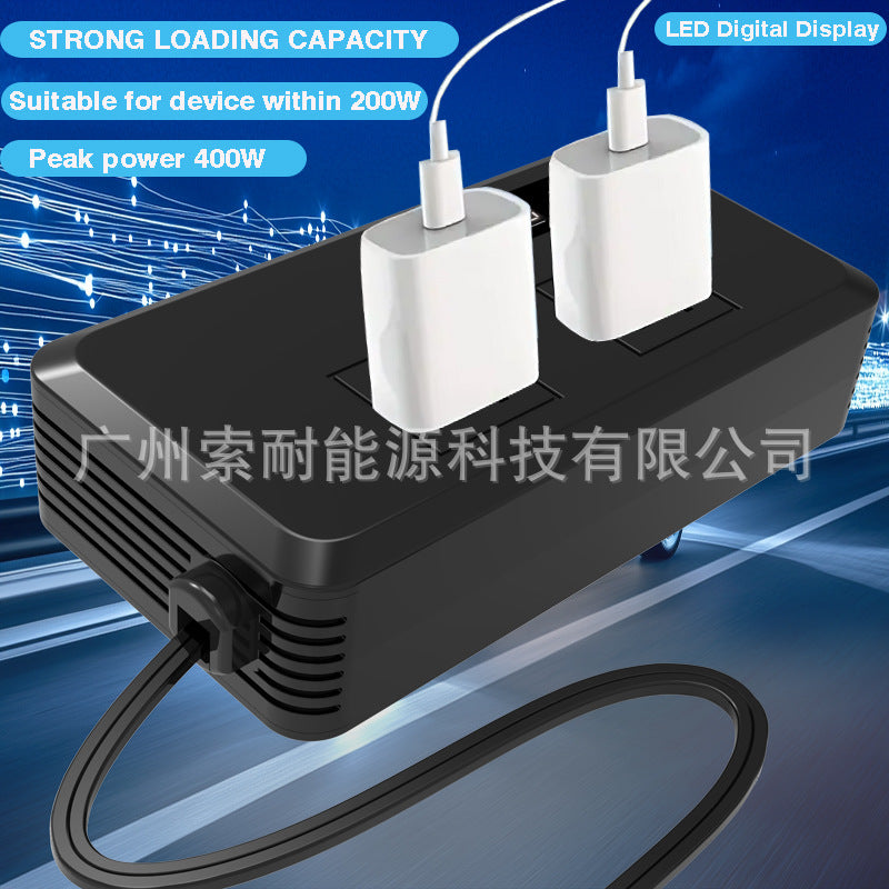 Universal Socket Car Inverter200W Hot Sale12V Turn110V/220V Double USB Double Type-C