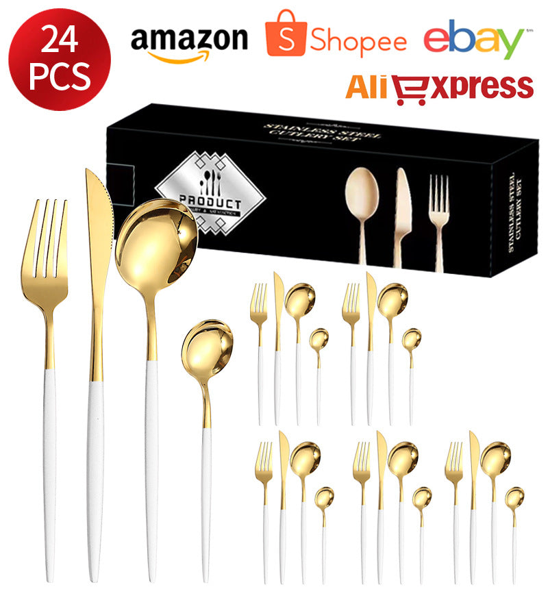 410Stainless Steel Cutlery Western Steak Knife Fork Spoon6People Serving Hotel Restaurant Portugal24Piece Suit