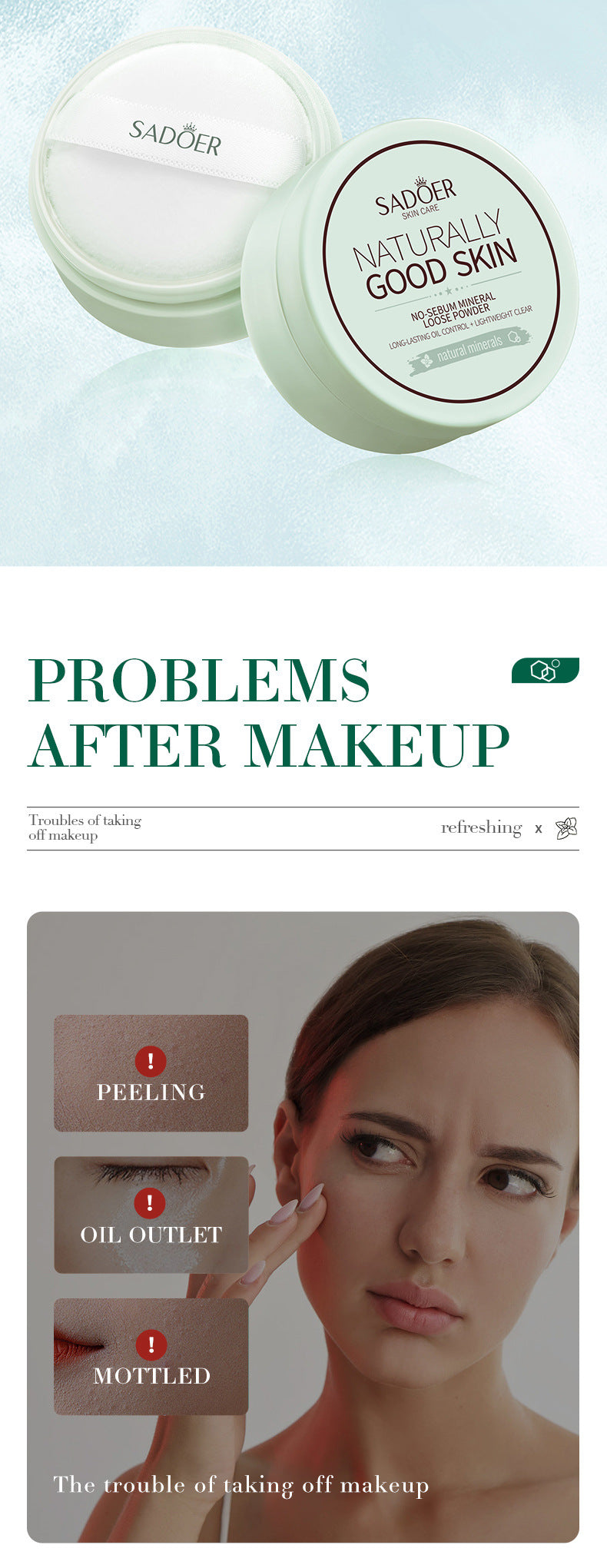 Makeup SADOER Mineral Loose Powder Refreshing Lightweight Setting Concealer Powder  Wholesale