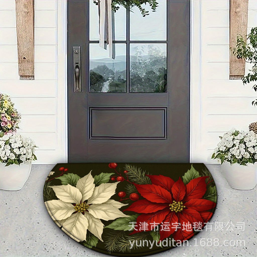 Christmas Decorative Doormat Crystal Velvet Non-Slip Door Mat Festive Atmosphere Entrance Door Mat Outdoor Dust Removal Mat