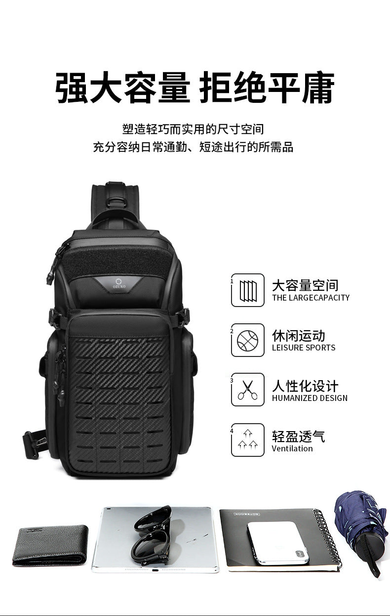 OZUKO Tactical Chest Bag Men's Crossbody Bag Waterproof Multifunctional Outdoor Portable Bag Cycling Trendy Shoulder Bag