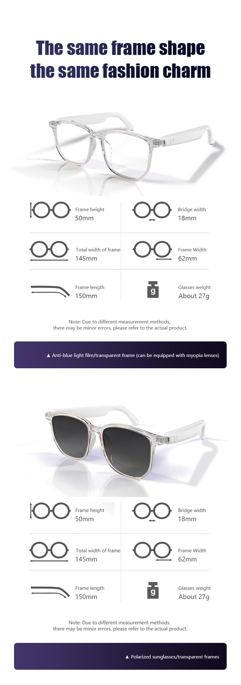【AI Translation】Smart Translation Glasses Sunglasses Bluetooth Glasses Polarized UV Protection Blue Light Listening to Music Calling
