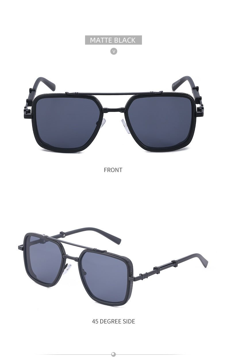 Vintage Double Bridge Square Frame Men's Sunglasses Outdoor Hiking Trendy Sunglasses Sun Protection Glasses Wholesale shades