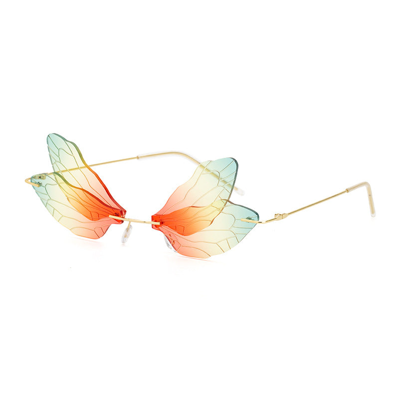 Dragonfly Sunglasses for Women, Stylish Wing Design, Fashionable Double Lens Party Dance Frameless Sunglasses