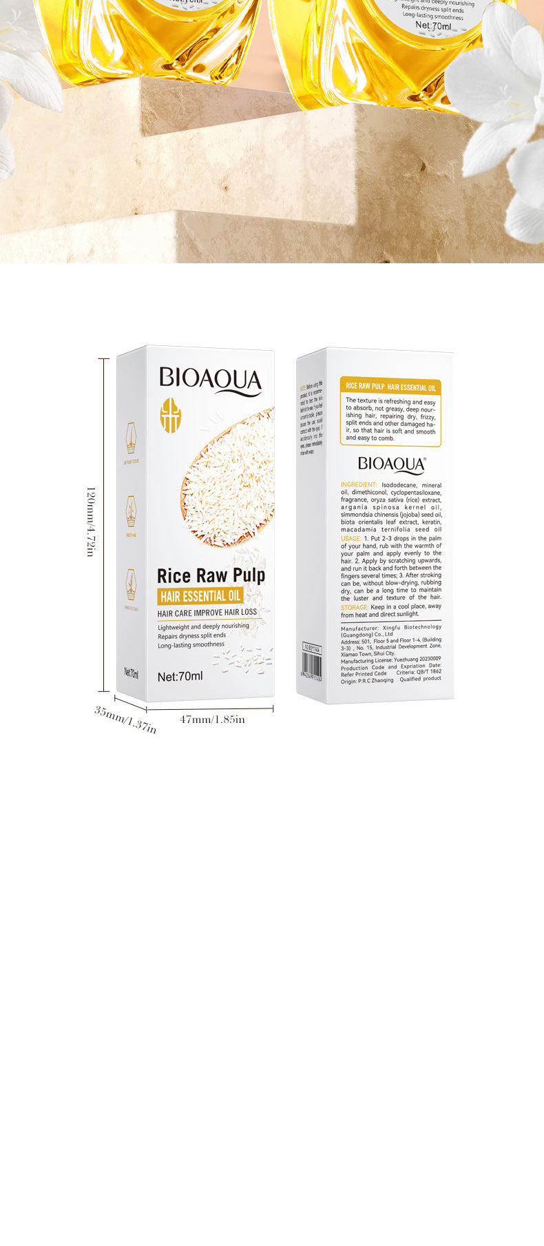 Rice Puree Hair Care Essential Oil70ml BIOAOUA Smooth Repair Conditioner  Wholesale