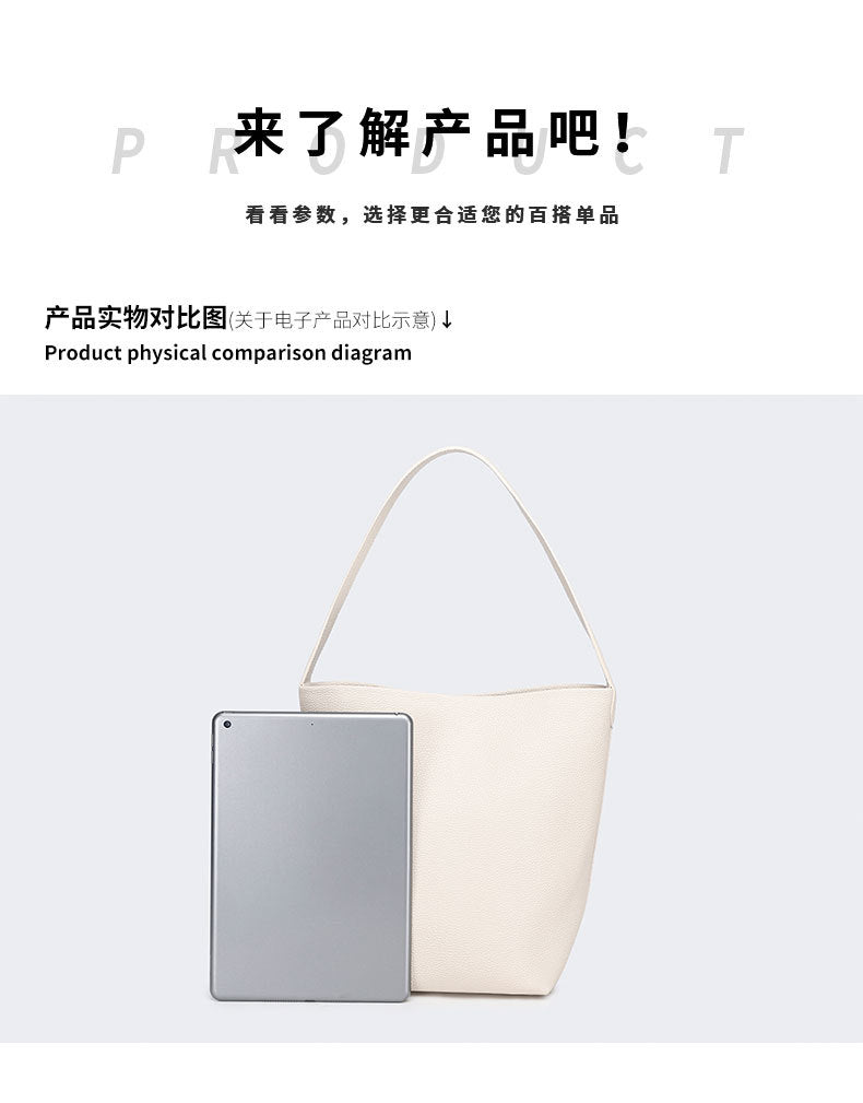 Autumn and Winter Niche row Bucket Bag Top Layer Cowhide Single Shoulder Bag Large Capacity Tote Bag for Women Commuting