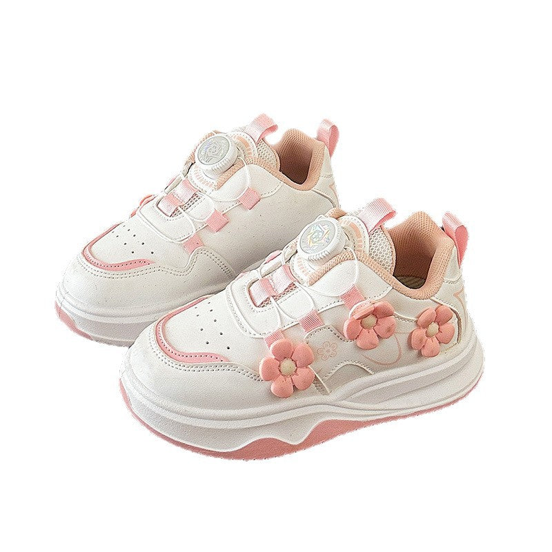 Children's Sports Shoes Spring and Autumn2025New Student Knob Girls' White Sneakers Versatile Casual Girls' Running Shoes