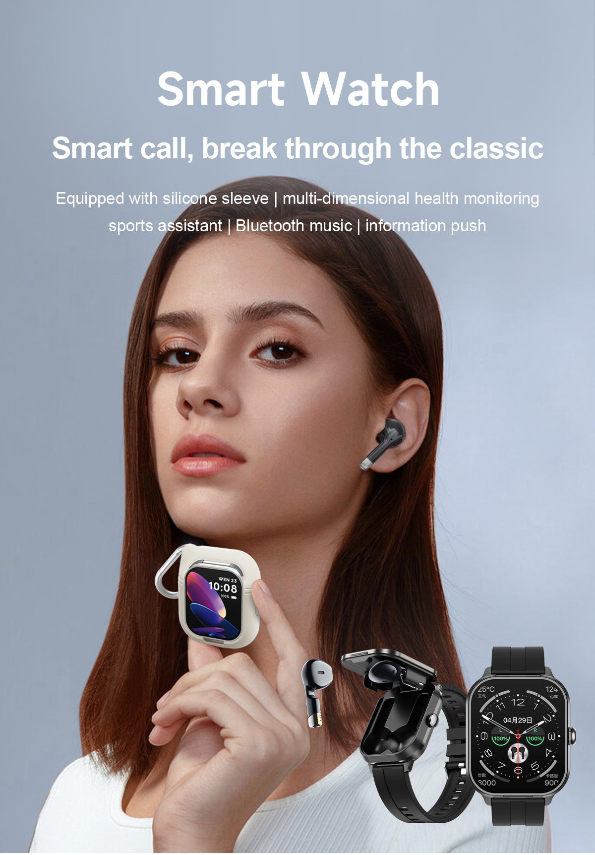 D8 Pro Smart Watch Bluetooth Call True Heart Rate Step Sleep Monitoring Hidden Bluetooth Earphone Sports