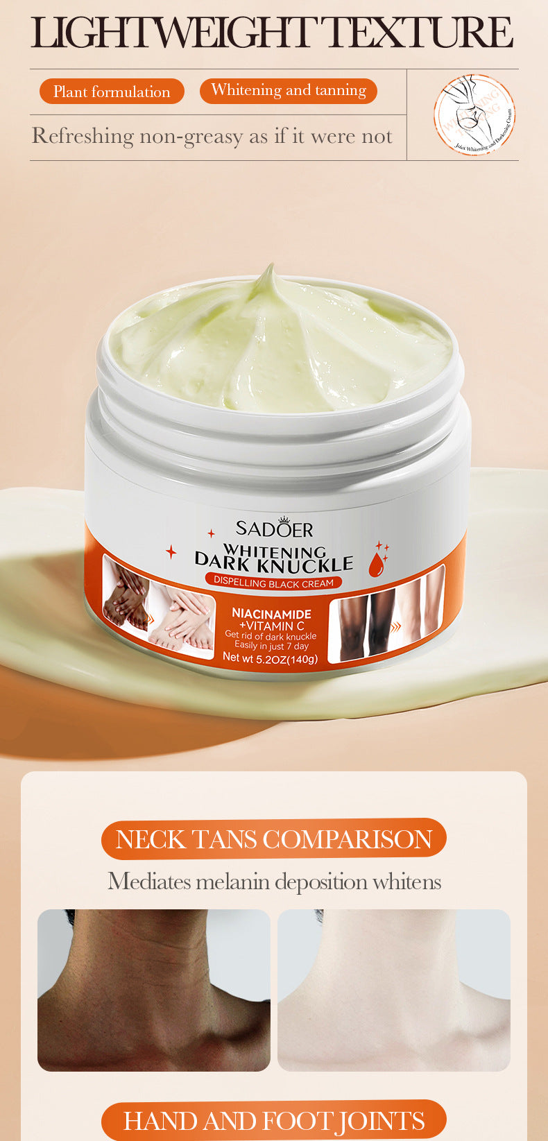 Joint Whitening and Dark Spot Removal Cream140g SADOER Vitamin C Moisturizing Body Lotion  Wholesale